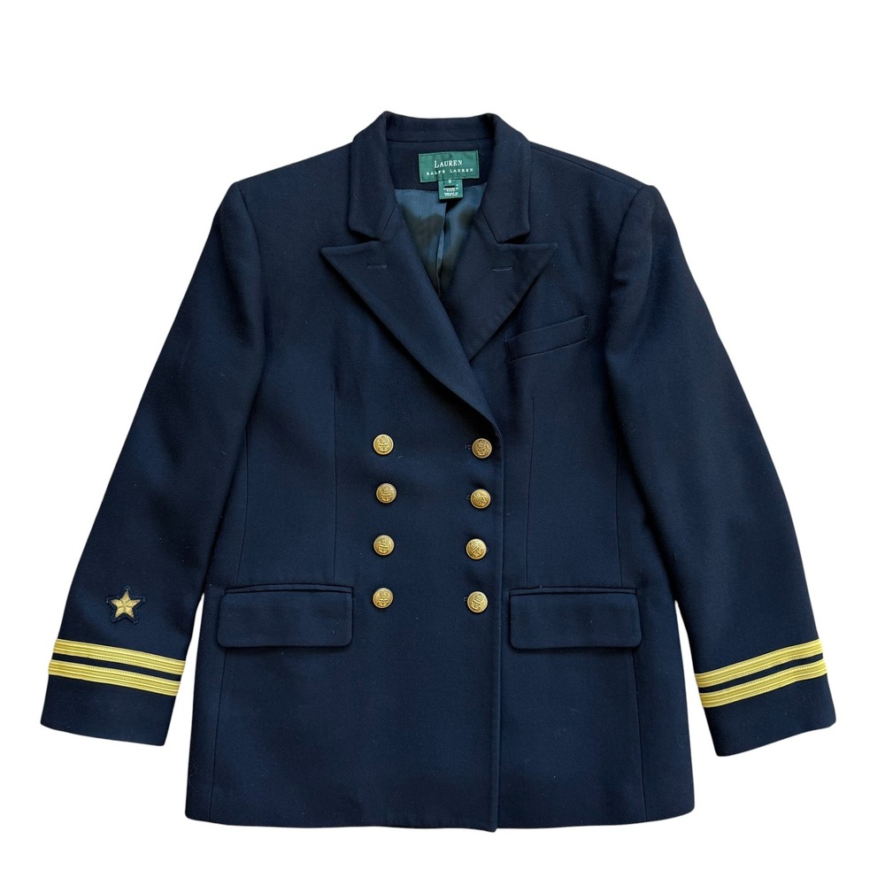 Lauren Ralph Lauren Navy Wool Military Blazer Gold Button Nautical Jacket 8